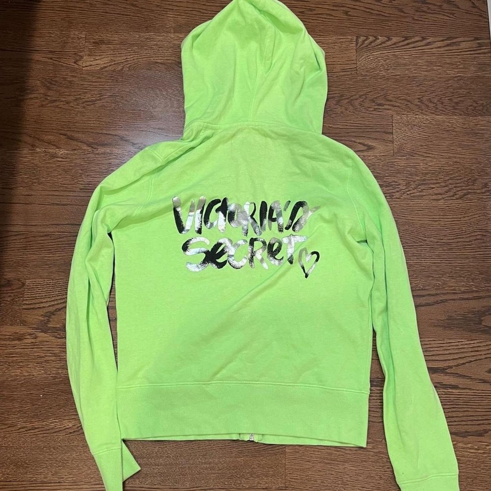 vintage victoria's secret‎ neon green graphic zip up hoodie